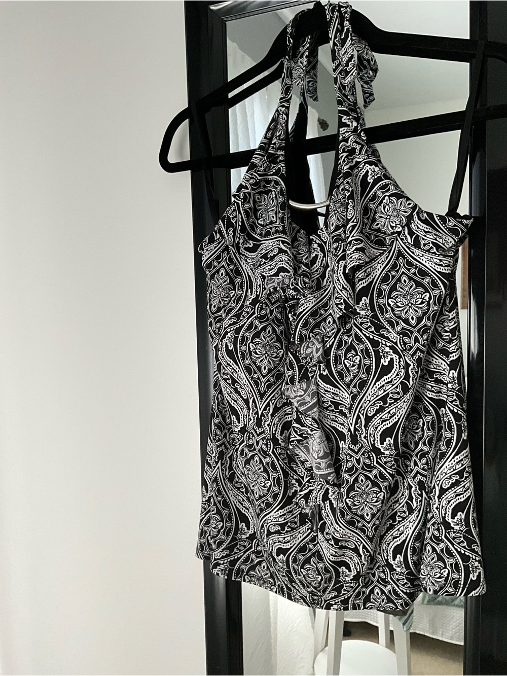 White House Black Market Black & White Paisley Halter top